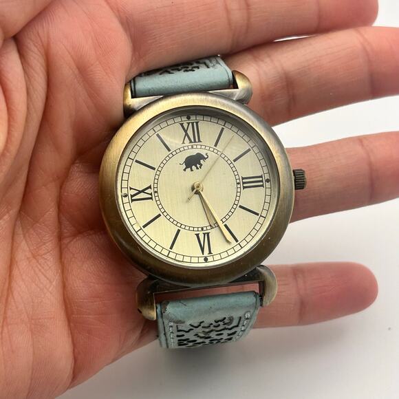 Women’s Elephant Dial Stainless Steel Blue Leather Watch Working New Battery - Picture 5 of 8